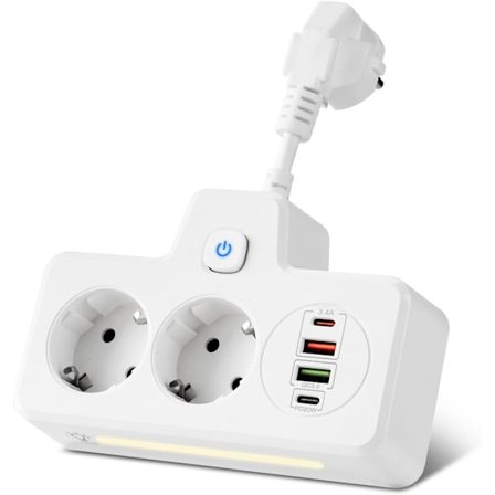 EU-kontakt Grenuttag Vägguttag PD QC3.0 Laddare Multi Tap USB Laddningshubb med Strömbrytare Vit Hög Kvalitet