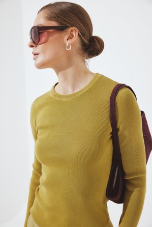 NA-KD Haut en maille côtelée à encolure ronde - - Vert - L