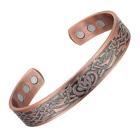 Magnetiskt koppararmband för kvinnor, vintage blomma koppar manschett armband koppar med magneter, justerbara magnetiska armband