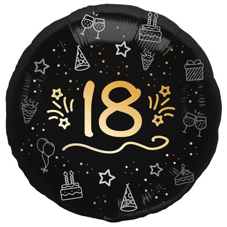 Rund Folieballong Svart 18 år