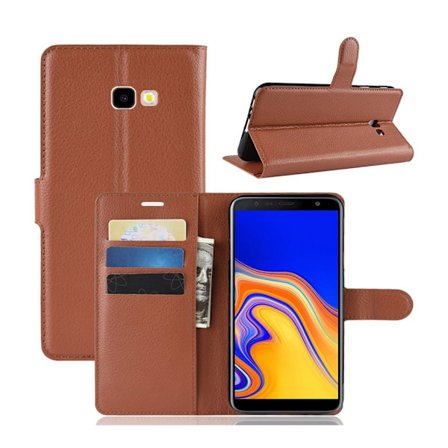 Samsung Galaxy J4 Plus (2018) litchi læder flip etui - Brun