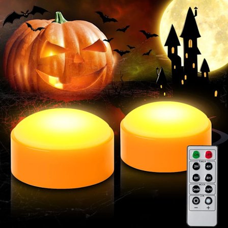 2 stk. Halloween LED Græskarlys med Fjernbetjening og Timer, Batteridrevet Orange Jack-O-Lantern Lys til Halloween Dekoration