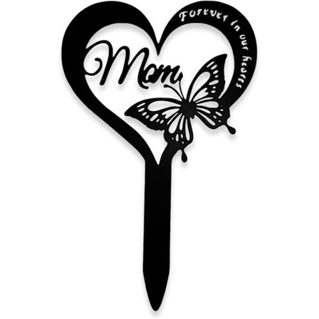 Mindegravsten til Mor Hjerte Sommerfugl Gravdekorationer til Kirkegård Metal Gravsten Plade Pæl Sympati Gravplade Pæl
