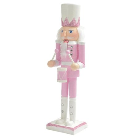 30cm Pink Træ Nøddeknækker Figur Hvidt Hår Rhinestone Indlagt Dukke Nøddeknækker Legetøj Orname