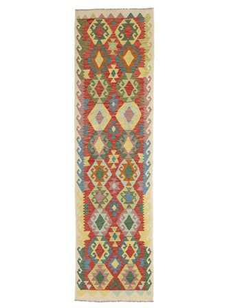 Tkany Ręcznie Kilim Afgan Old Style Dywan 80X295 Wełniany Ciemnoczerwony/Żółty Mały