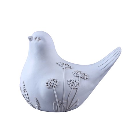 Polyresin fugledekoration, hvid beige, 18x11x14 cm