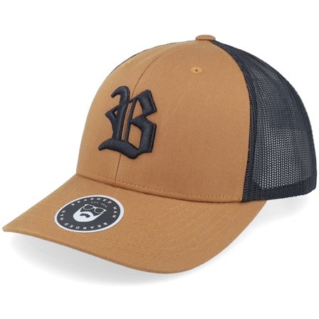 Bearded Man - Brun trucker Caps - Old English B Retro 2 Tone Caramel/Black Trucker @ Hatstore