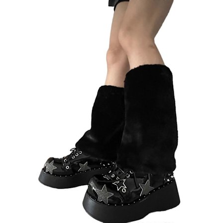 Y2K Fuskepels Leggvarmere for Dame Vinter Varme Pels Støvelmansjetter, Koselige, Jul, Halloween, Fest, Cosplay Kostyme Hvit 20CM Svart
