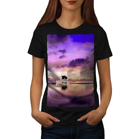 Vacker Sky Sea Women Blackt-shirt