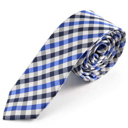 Blue & White Checkered Tie for Men - Skinny ties