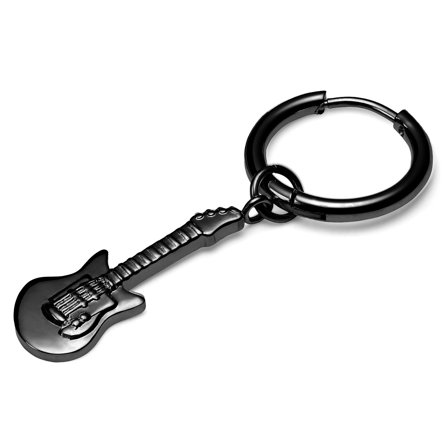 Sort Drop Hoop Stålørering m. Guitar Vedhæng til mænd - Hoop øreringe m. vedhæng