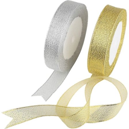 Bånd, 2-pakning 25 Yards 20mm Bred Glitter Trim Dekorative Bånd for Gaveinnpakking (Gull & Sølv)
