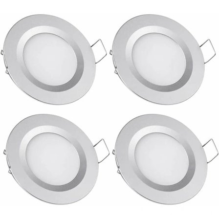 4 x LED Indbygningsspot 12V Hul 58-65mm 3W 3200K Indbygningsloftlampe til Autocamper Båd Campingvogn Van Yacht Varm Hvid (Sølv Finish)-Glad