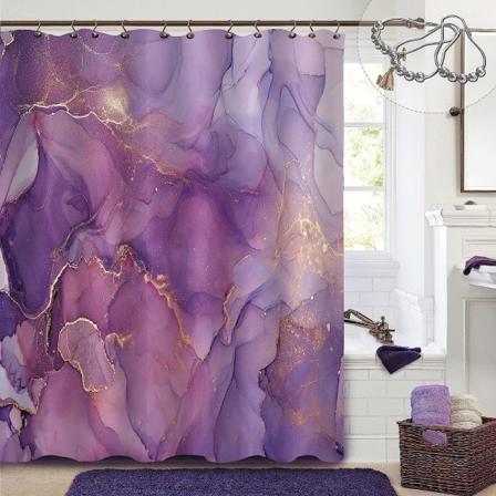 IC Suihkuverho Lilassa Marmorissa, Abstrakti Laventeli-Kulta Kangas Suihkuverhot Kylpyhuoneeseen, Moderni Elegant Ombre, 72 x 72