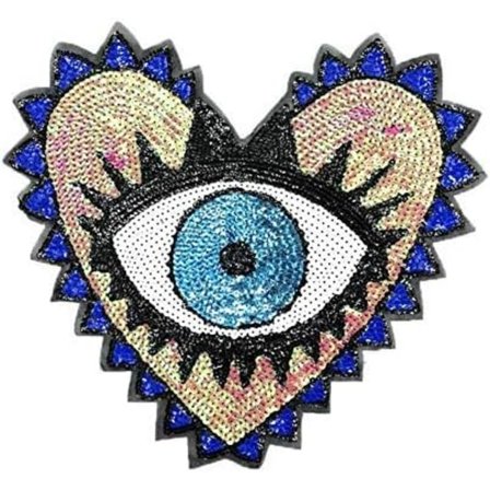 3-pack Love Big Sequin Hjärta Evil Eye Patchar Limfria Cartoon Design Applikation Broderi Kläder Patchar