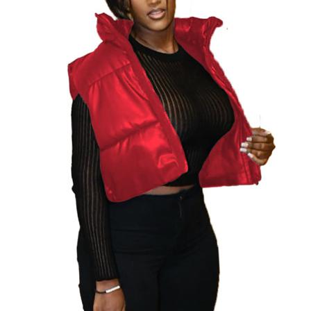 Ärmlös Vadderad Jacka För Kvinnor Med Krage I Konstläderväst