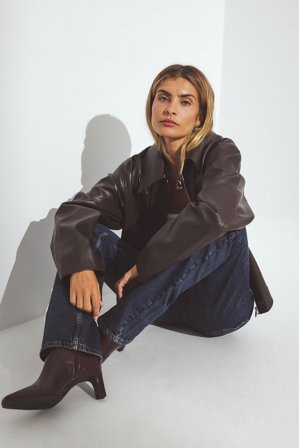 NA-KD Bottines en cuir à bout carré - Chaussures en cuir - Burgundy - EU 36