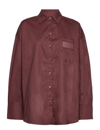 Cotton Poplin Pleated Back Shirt Långärmad Skjorta Vinröd REMAIN Birger Christensen