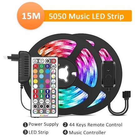 RGB 15m LED-lyskæde RGB5050 Musik Synkronisering LED Strip multic