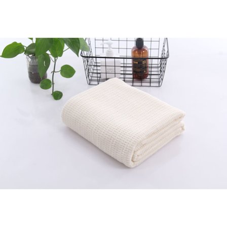 (Hvid) Sengetæppe 105 x 150 cm - Bomulds vaffel pique - Let tæppe til sommer - Bomuldstæppe til