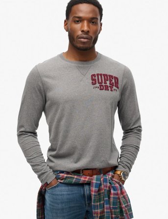 Superdry Vintage Athletic Chest Ls Tee - Grey - XXL