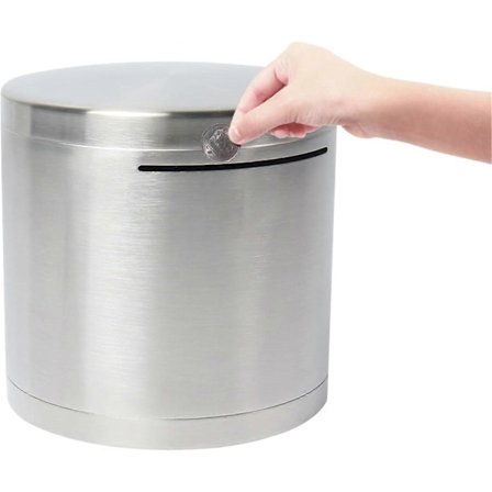 Sparegris for voksne, sparebøsse i rustfritt stål må knuses for å åpnes, rund sparegris for voksne, spareboks for kontanter og mynter