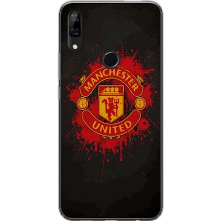 Kompatibel Mobilcover til Huawei Huawei P Smart Z Manchester United logo i rød og gul farve med rå sporty baggrund