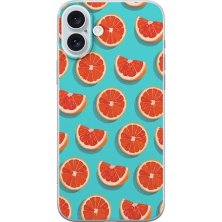 Kompatibelt Mobildeksel til Apple iPhone 16 Plus Illustrert mønster med gjentatte grapefrukt skiver mot en turkis bakgrunn