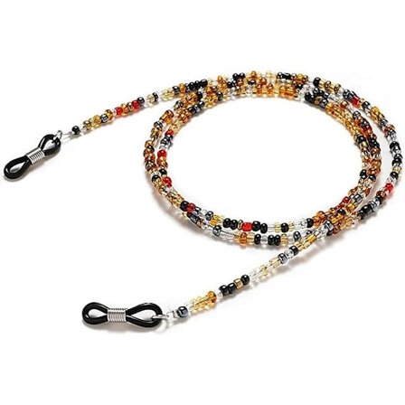 Perlekjede for briller (skilpaddeskallfarge), kjedeholder for briller Perlekjede for briller Sklisikker brillekjede for nakken Solbriller med snor for