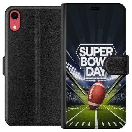 Yhteensopiva Lompakkokotelo Apple iPhone XR Super Bowl Day juliste, jossa amerikkalainen jalkapallo valaistuksella varustetulla areenalla dramaattises