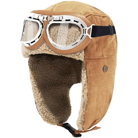 Vintage Pilot Hat & Briller Sæt - Varm Vinterhue med Øreklapper i Kunstpels, Pilot Hat til Mænd & Kvinder, Kostumetilbehør