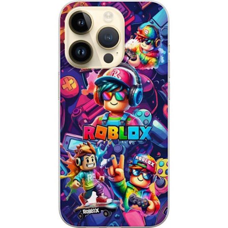 Kompatibel Mobilcover til Apple Apple iPhone 14 Pro Farverig Roblox gaming gruppe med hovedtelefoner, controllere og neonfarver perfekt til børn og g