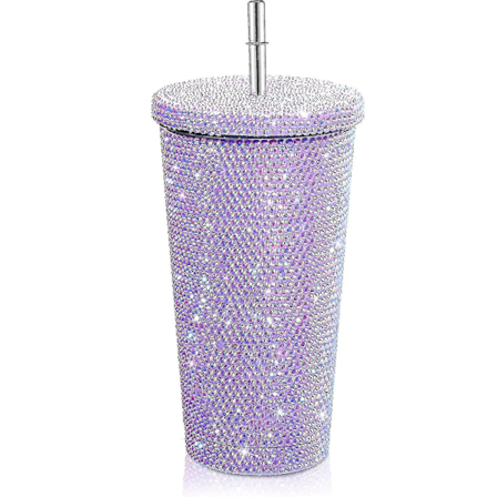 Bling Diamant Tumbler Glitter Vattenflaska Med Lock Lila