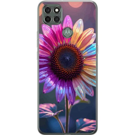 Kompatibelt Mobildeksel til Motorola Moto G9 Power Irideserende blomst med glitrende kronblad i rosa lilla og gull mot myk bokeh bakgrunn