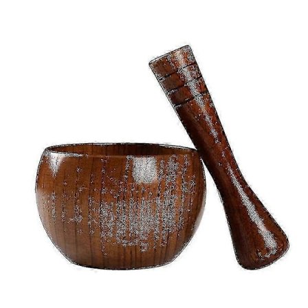 Retro Rund Mortel och Stöt Set Manuell Vitlökspress Gammaldags Massivt Trä