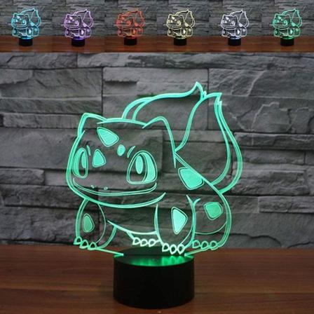 Abstrakt 3D Bulbasaur Optisk Illusion Natlampe med 7 Farveskift Touch Switch USB-drevet LED Akryl Skrivebordslampe til Ferie Fødselsdag