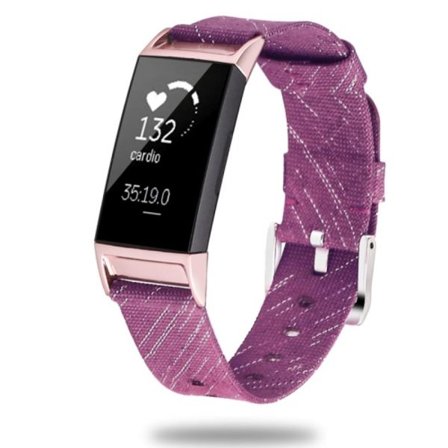 För Fitbit Charge 3- watch Nylon Canvas-rem Plastkontakt Längd: 21cm