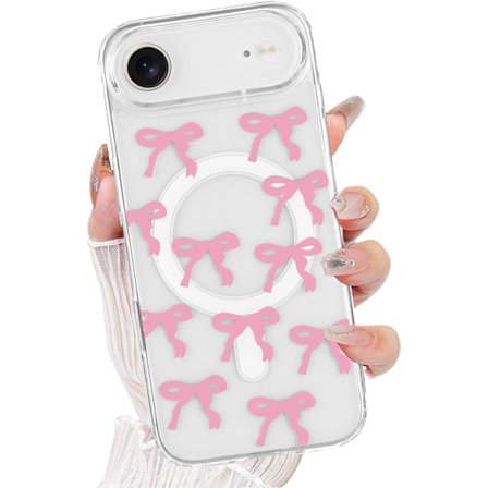 Pink til Phone 17 Air Cover, Sødt Gennemsigtigt Sløjfe Mønster Magnetisk Cover, Anti-Rids Stødsikkert Design til Trendy Stilarter og Hverdagsbrug