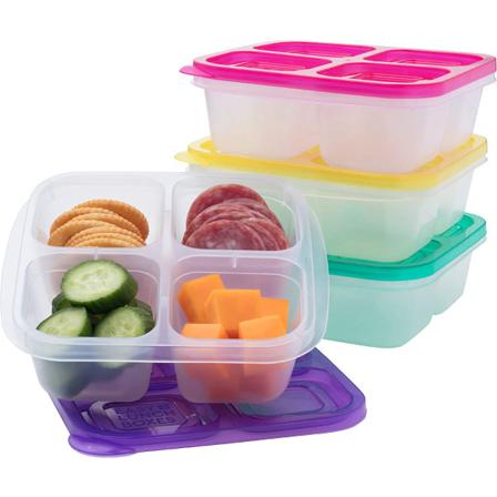 Bento Snack Boxes - Återanvändbara matbehållare med 4 fack för skola, arbete och resor, set med 4