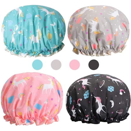 Brusehætter, 4 stk. vandtætte brusehætter store genanvendelige elastiske brusehætter vaskbare badehætter til kvinder piger makeup pleje