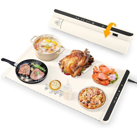 2025 Siste Modell Elektrisk Varmebrett med 3 Temperaturinnstillinger, Rullbar og Bærbar Matvarmematte Sammenleggbar Varmematte, Matvarmer