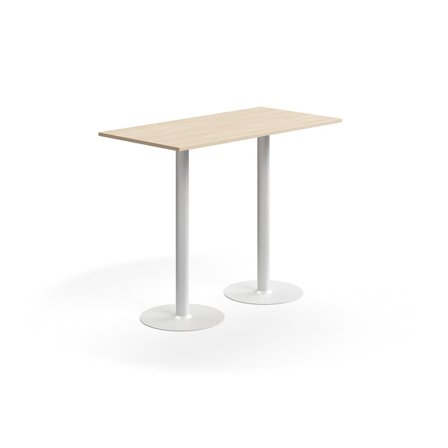 Bar table ALVA, 1400x700x1100 mm, floor fixed, high pressure laminate, white/birch