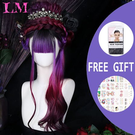 Lång Ombre färgglad syntetisk cosplay Lolita Harajuku peruk med B #4 Not Dyed