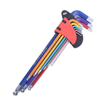 9-delt Hexnøglesæt, Lang Arm Kugleend Allen Nøglesæt, Sammenklappelig He