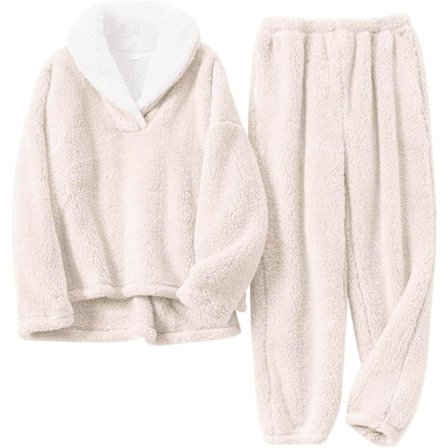 ysyt Dame Fluffy Pyjamassæt Vinter Varmt Fleece Nattøj Fuzzy Plys Hyggelig Pullover Bukser