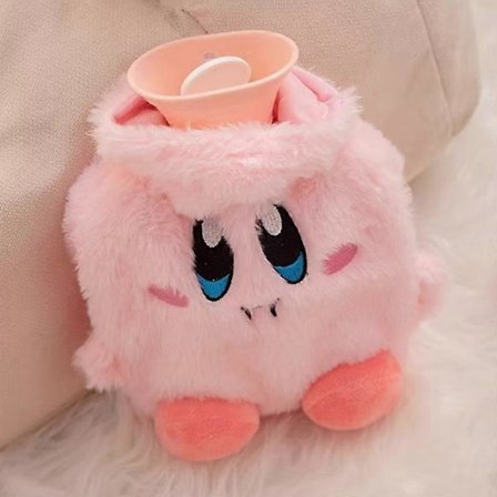 Tecknad Kirby varmvattenflaska i gummi fylld med vatten, plysch handvärmare för höst och vinter, kan sättas in
