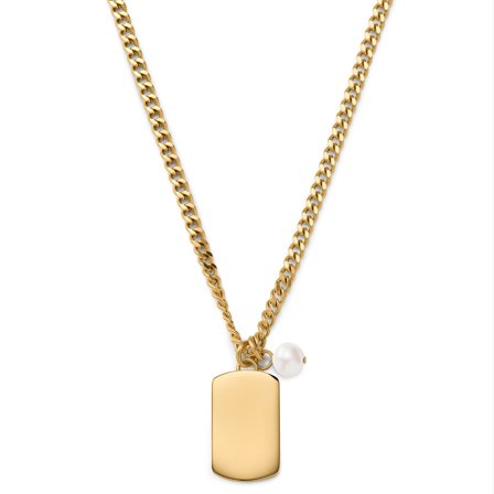 Ocata | Gold-Tone Dog Tag & Pearl Necklace for Men - Steel necklaces