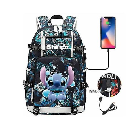 Lilo og Stitch Skole Tasker Kapacitet Rygsække Drenge Piger Usb Opladning Rejse Stor Laptop College Studerende Skole Taske Rygsæk