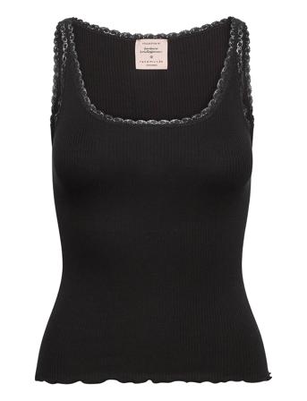 Cotton Top Regular W/ Lace Top Ærmeløs Top Sort Barbara Kristoffersen By Rosemunde