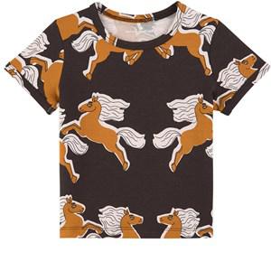 Mini Rodini GOTS Horses Printed T-Shirt Black 140/146 cm - Tops - 140/146 cm - Black